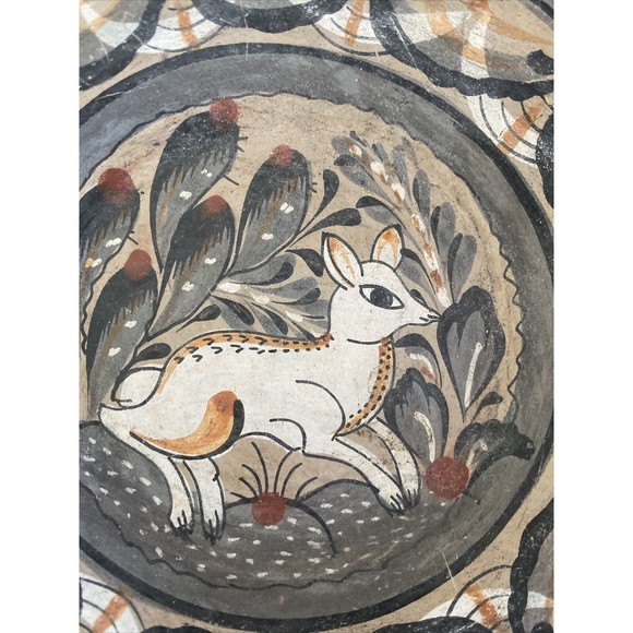 Small Vintage Mexican Red Ware Plate. Terracotta Red With Animal  Figure - Picture 3 of 6